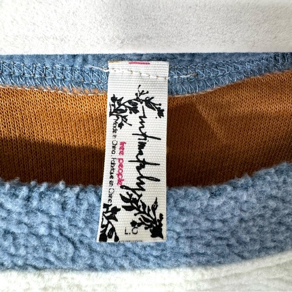 Free People Blue Monday Pullover Tan Blue Sherpa - Picture 9 of 11